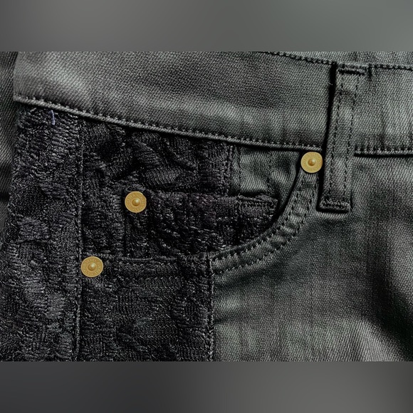 Women's 7 For All Mankind Lace and Coated In Black Jeans - Picture 8 of 10